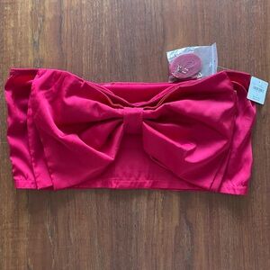 Anthropologie romantic red satin bow bandeau top, size Large